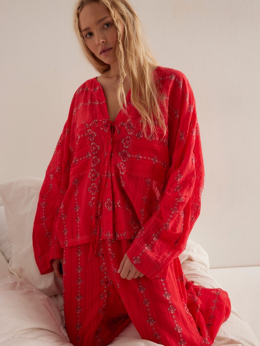 Free people sleep shirt Red Printed top